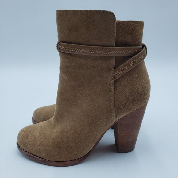 Joie Dune Rigby Bootie Boots 5 Womens Suede Crisscross Ankle Heels Brown - Picture 4 of 8